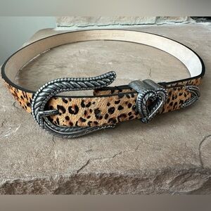 Chico's Calf Hair Animal Print Belt with Silver Accents - Small